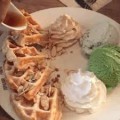 Golden Brown Waffles with 2 Scoops of Ice Cream